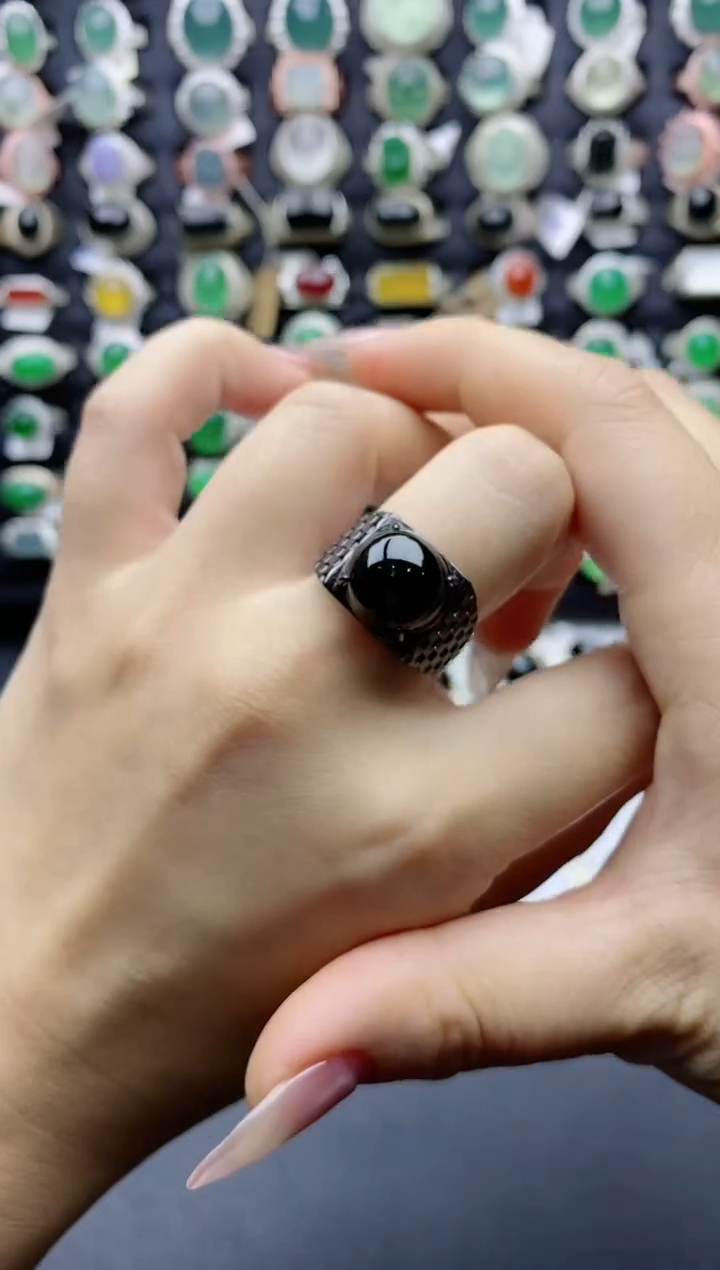 【闪购商品】翡翠戒指银S925镶嵌天然翡翠男戒