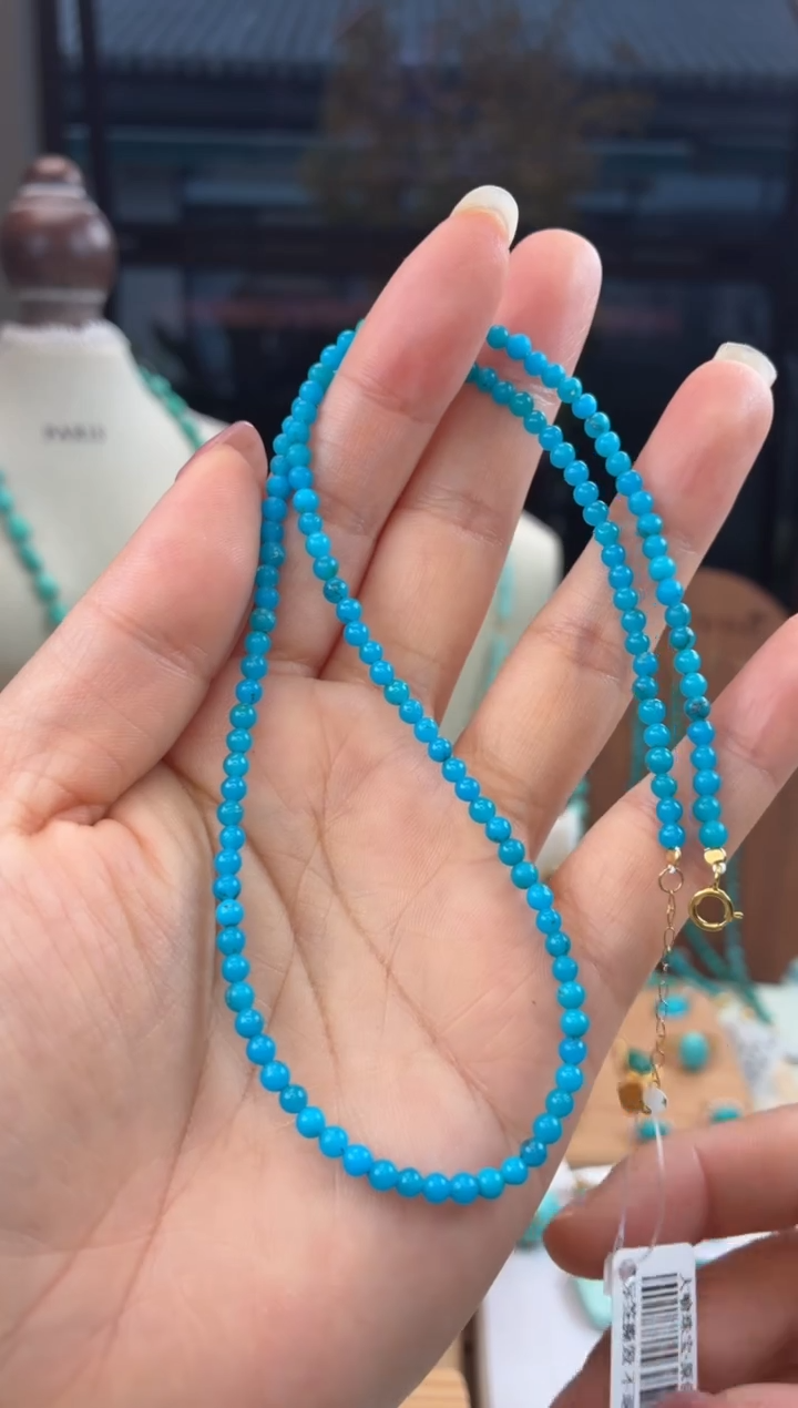 18K金镶嵌绿松石项链1