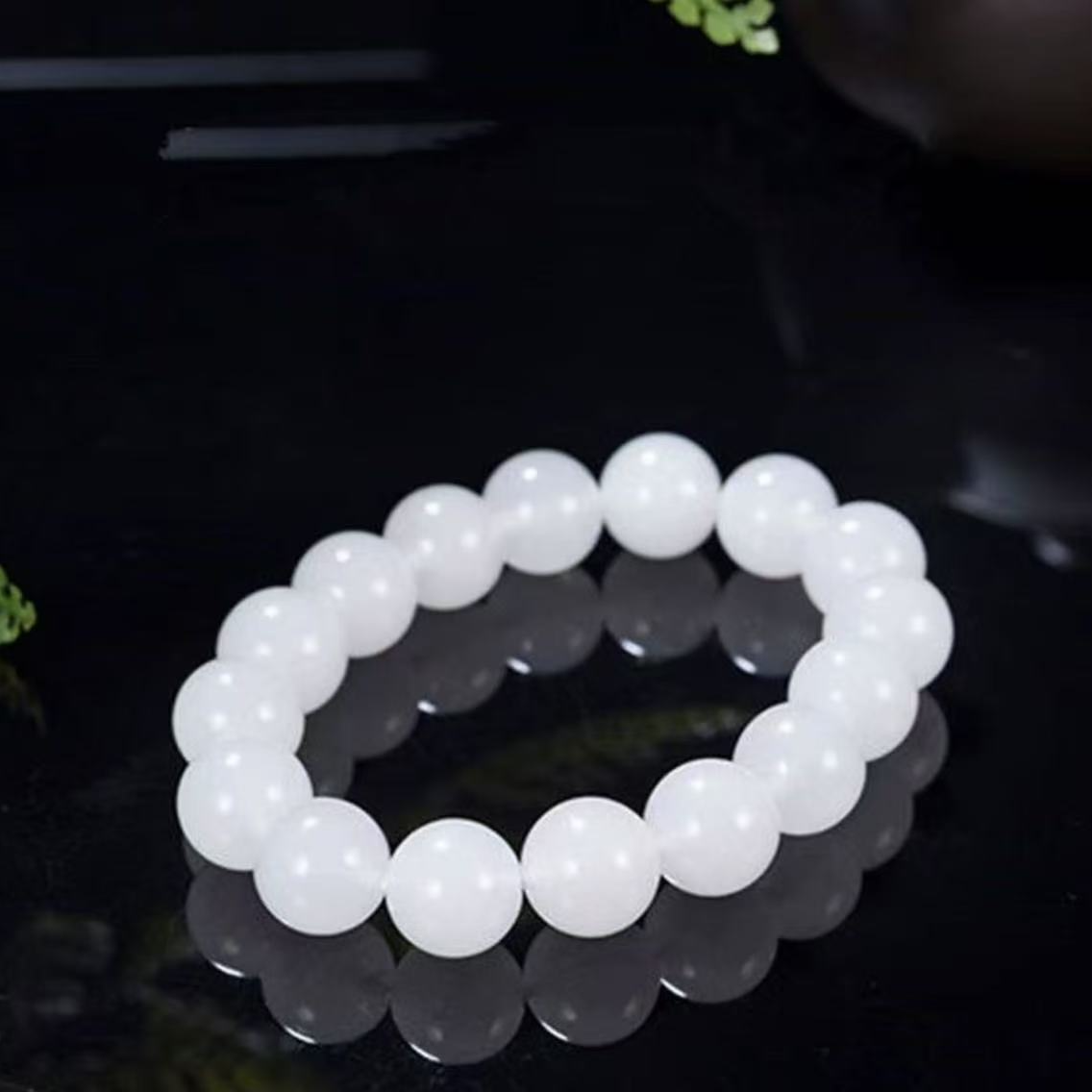 5A级特细天然金丝玉圆珠手串［带证书］白色素圈单圈玉手串