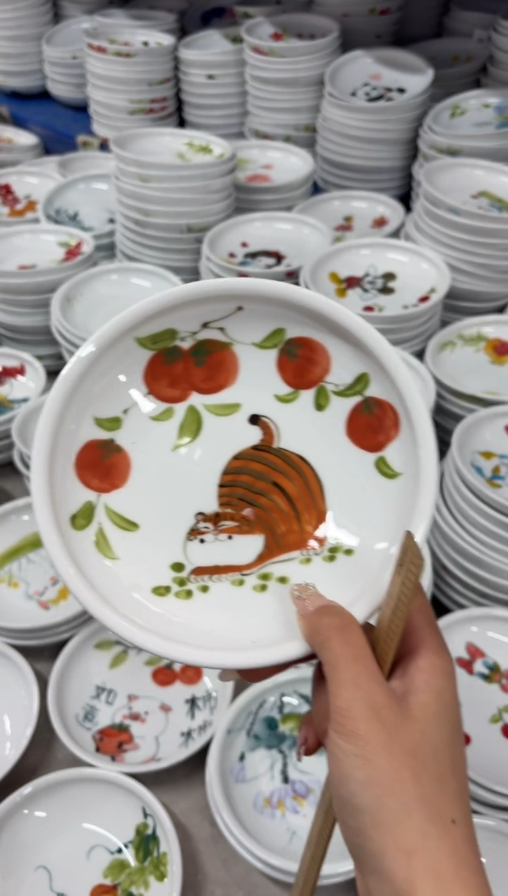 瓷片景德镇高温陶瓷食品级手绘釉中彩-小月亮盘