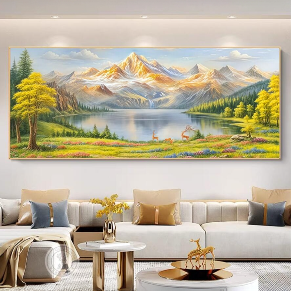 聚宝盆金山客厅山水沙发背景办公房晶瓷立体镶钻装饰挂画