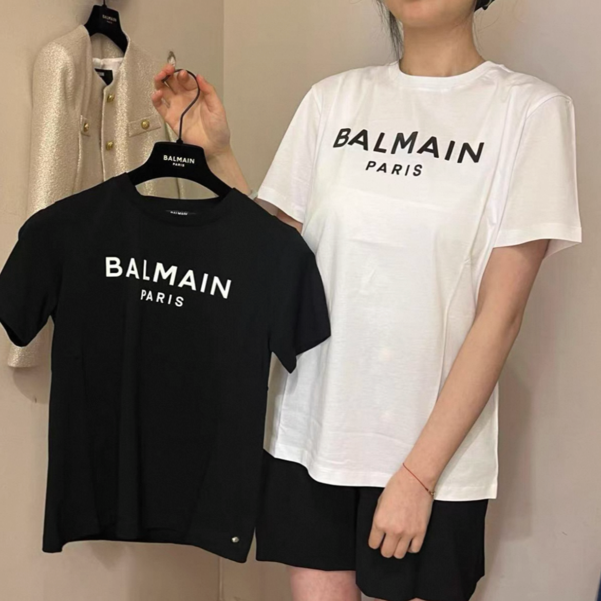 未使用 BALMAIN/巴尔曼 字母印花圆领短袖T恤（正肩）