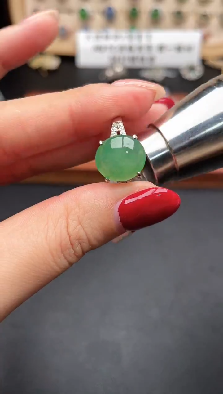 银S925镶嵌戒指翡翠一物一证一礼盒