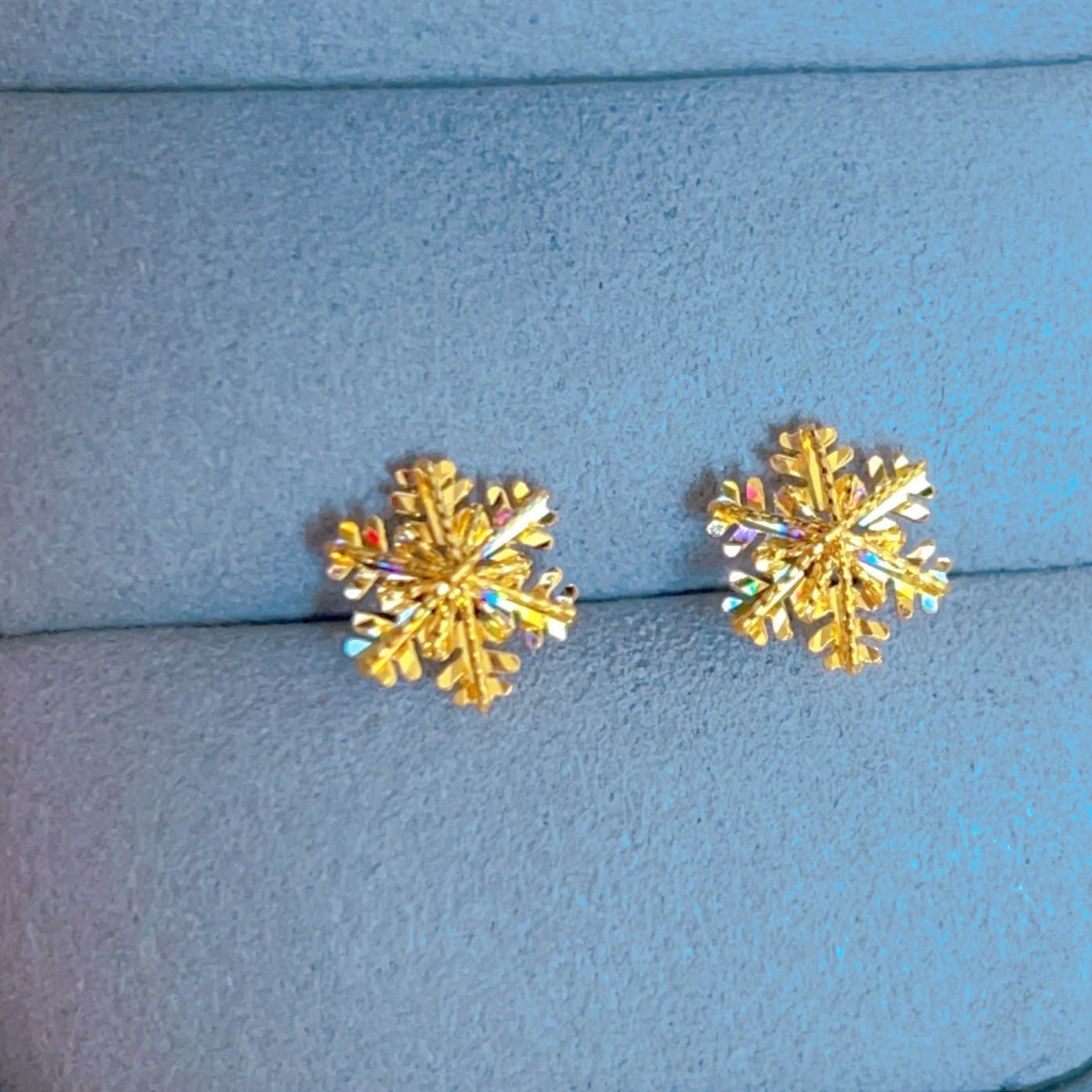 足金999 七彩雪花直针耳钉5G工艺黄金首饰 A4