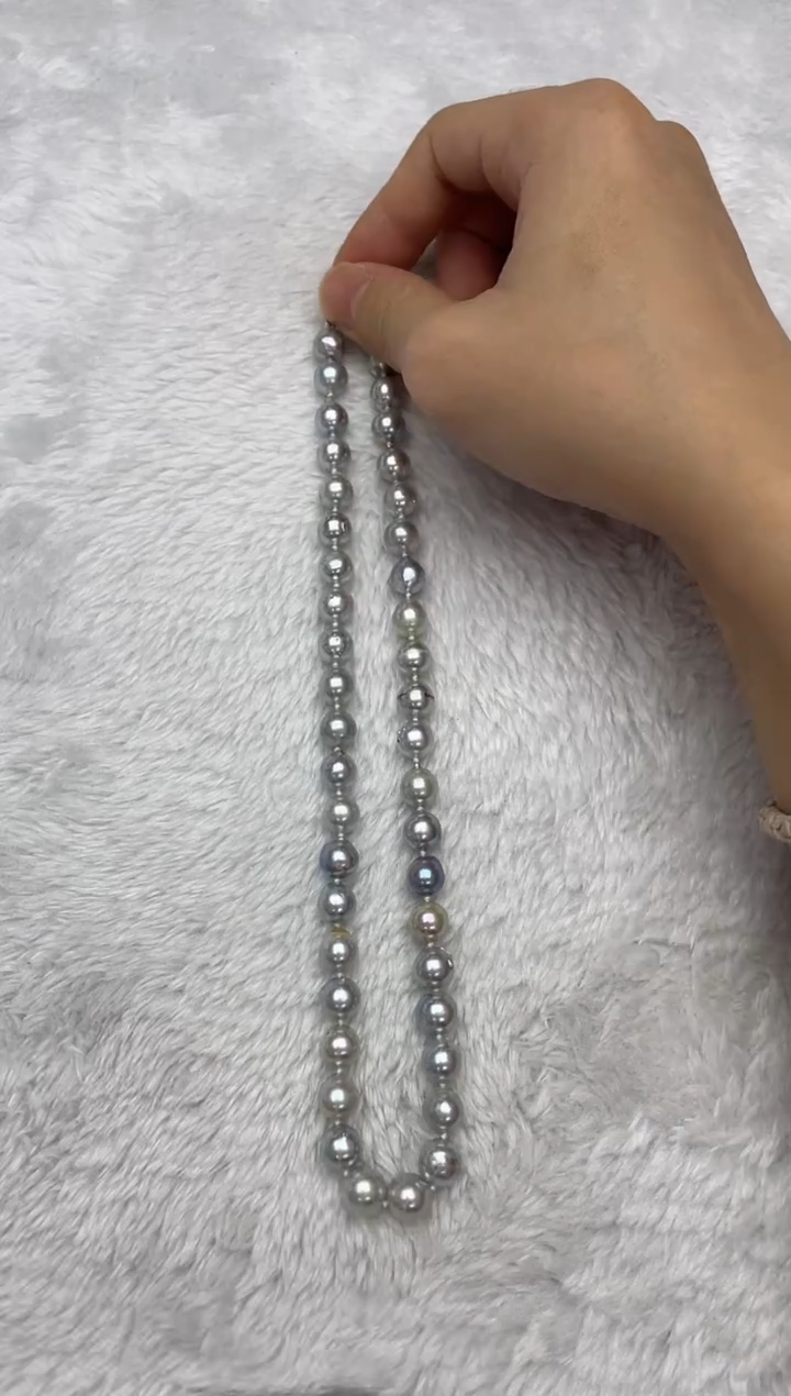 项链银S925镶嵌海水珍珠AK真多麻8.5-9mm