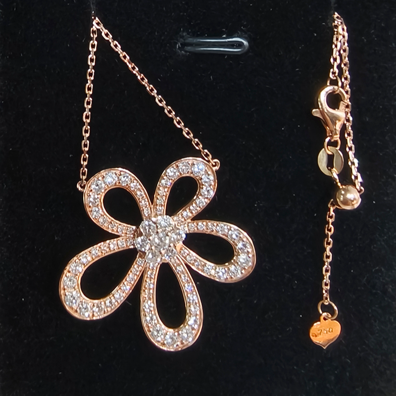 18k金天然钻石轻奢高级感气质格桑花钻石项链 大号/多样性发一件