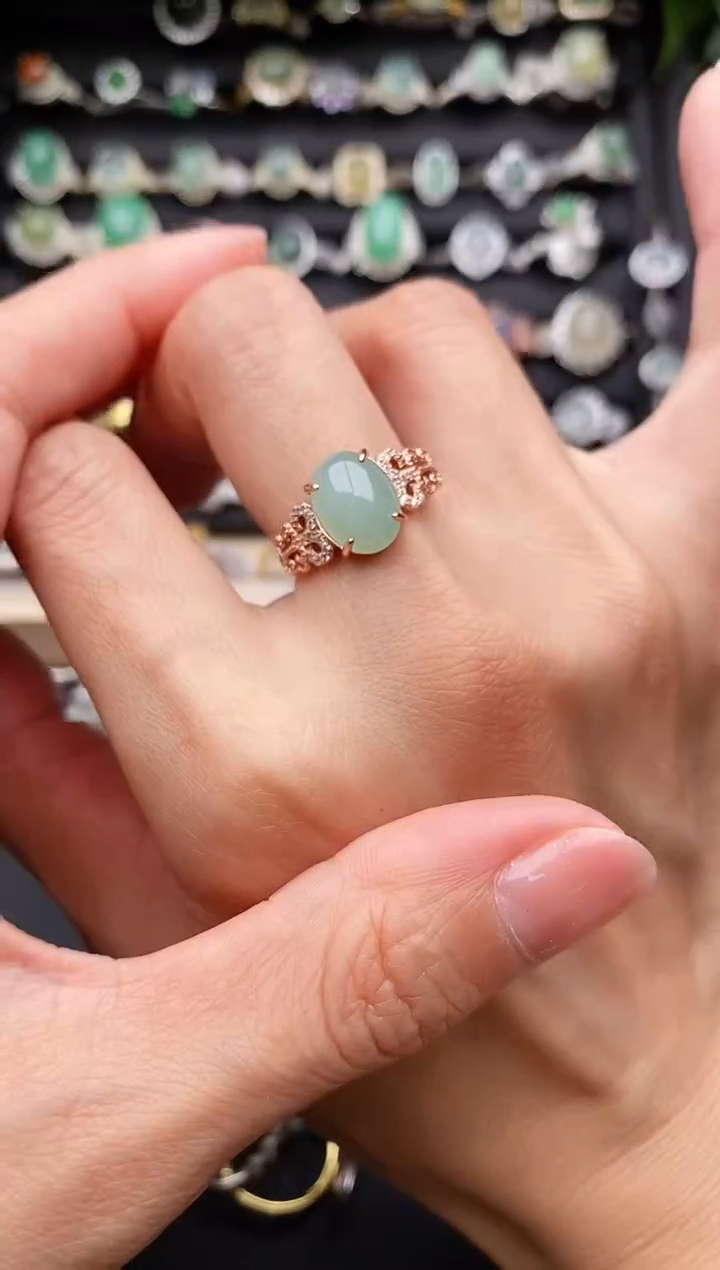 【闪购商品】翡翠戒指银S925镶嵌缅甸天然A货翡翠11  4-4