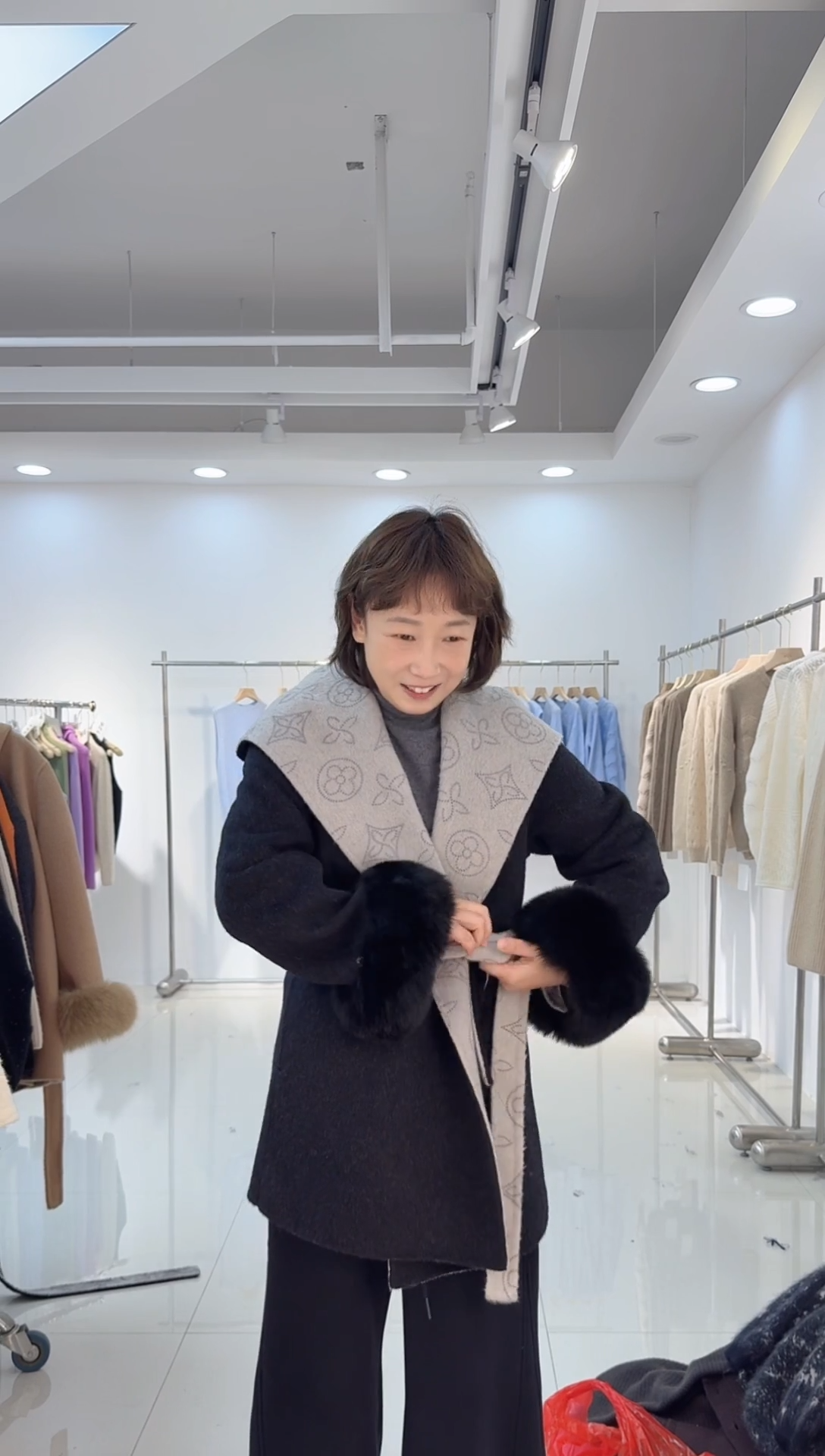 真毛呢子大衣印花