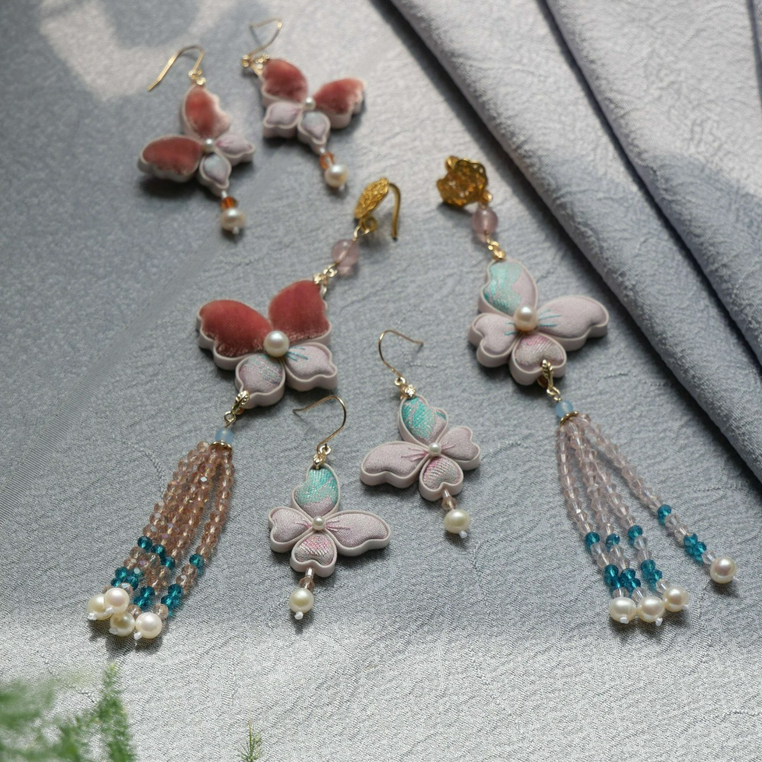 非遗手工盘扣【蝴蝶·江南晓梦】压襟or耳环 汉服国风首饰新中式