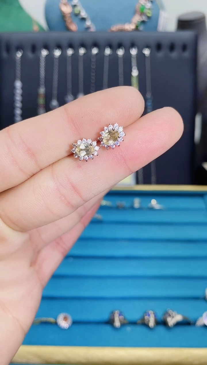 【闪购商品】黄晶耳饰银S925镶嵌1121