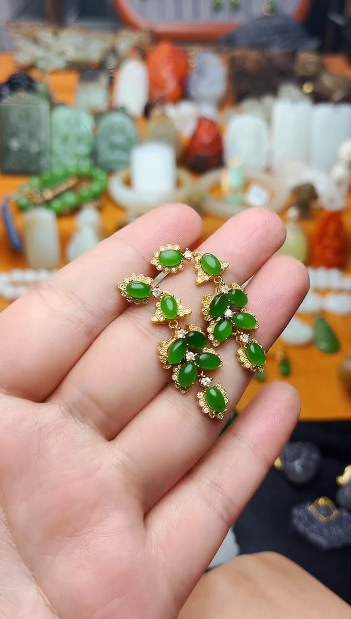 【闪购商品】和田玉耳饰银S925镶嵌耳坠01