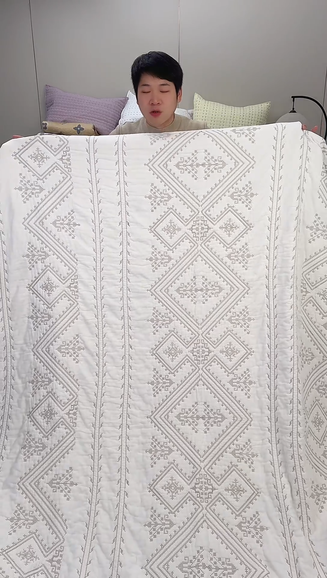 棉金丝罗格白230*250单床盖纯棉