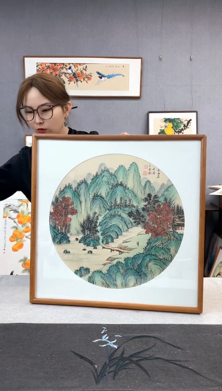 【闪购商品】国画手写手绘带框作品-52*52-山水