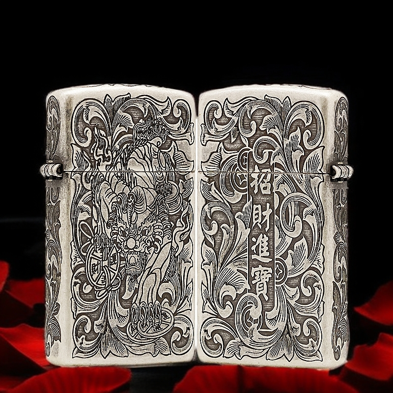 ZIPPO/之宝古银纤巧窄机【招财进宝】正品煤油打火机KF-DF