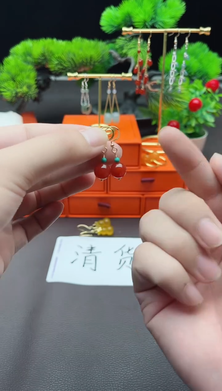 玛瑙/玉髓耳饰银S925镶嵌424