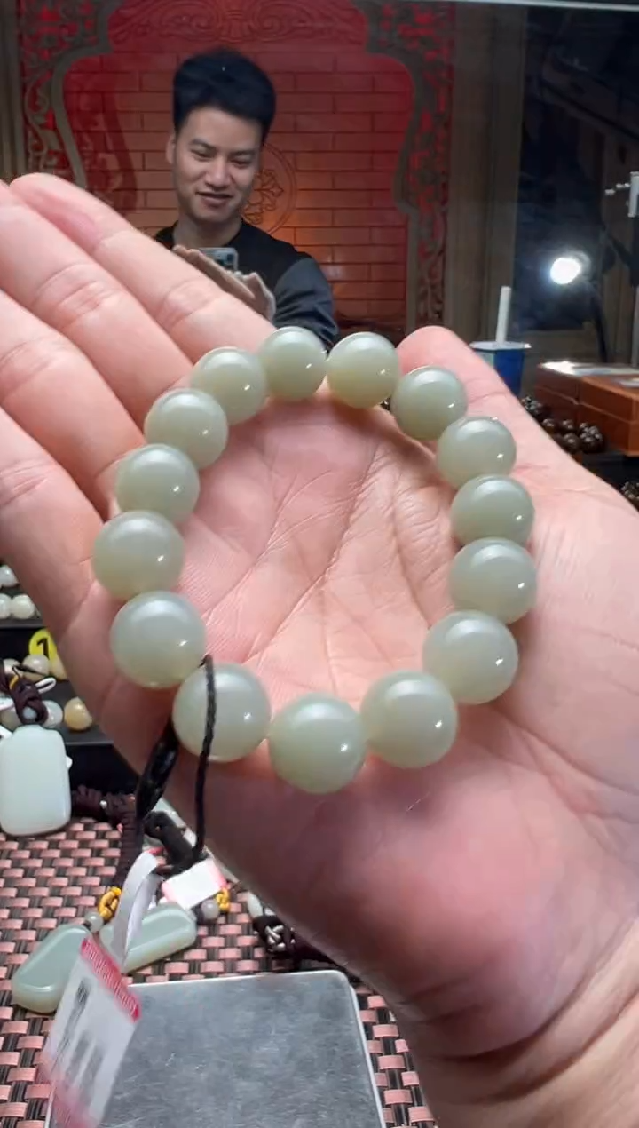 【闪购商品】和田玉手串未镶嵌且末料青白玉手串卡14