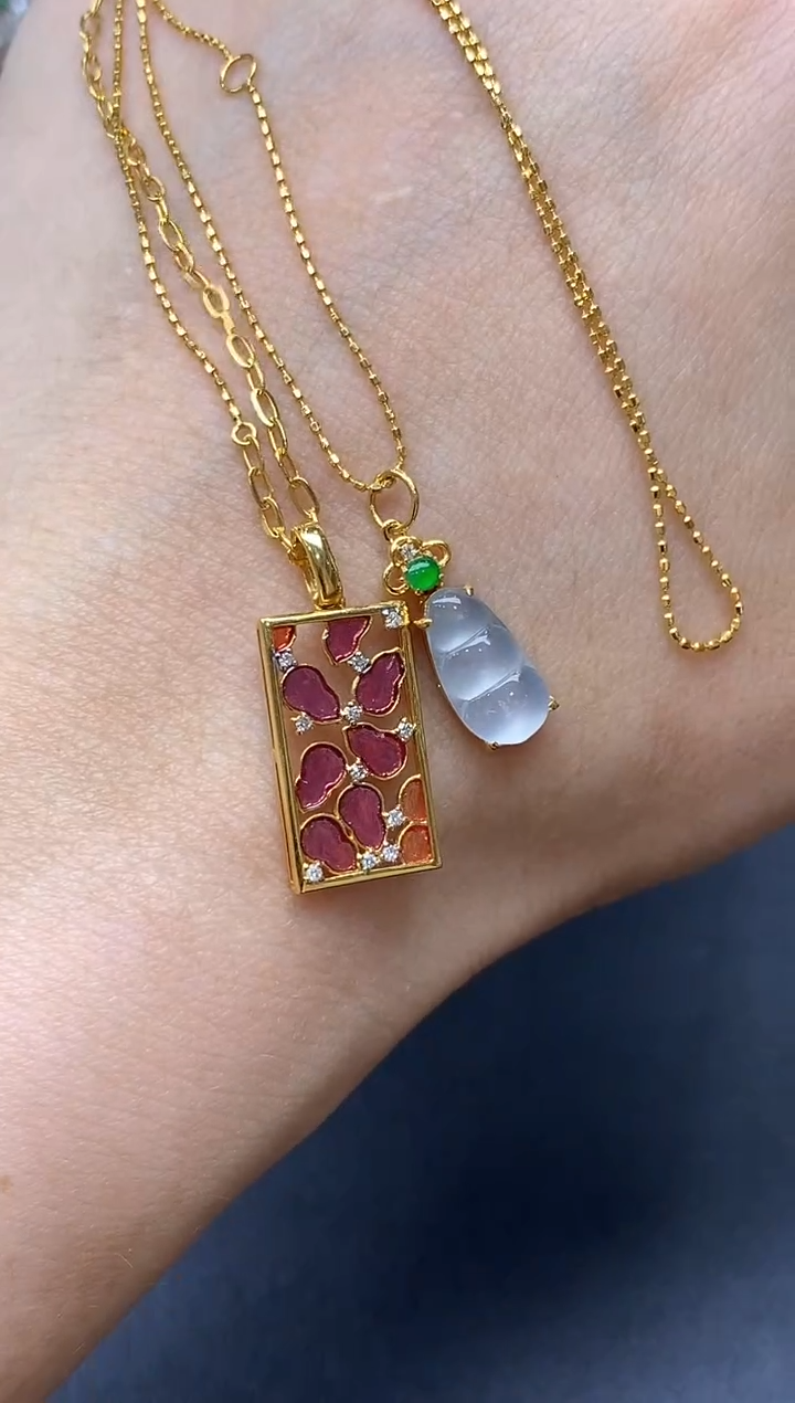 翡翠18K金镶嵌颈饰572-中国好珍宝