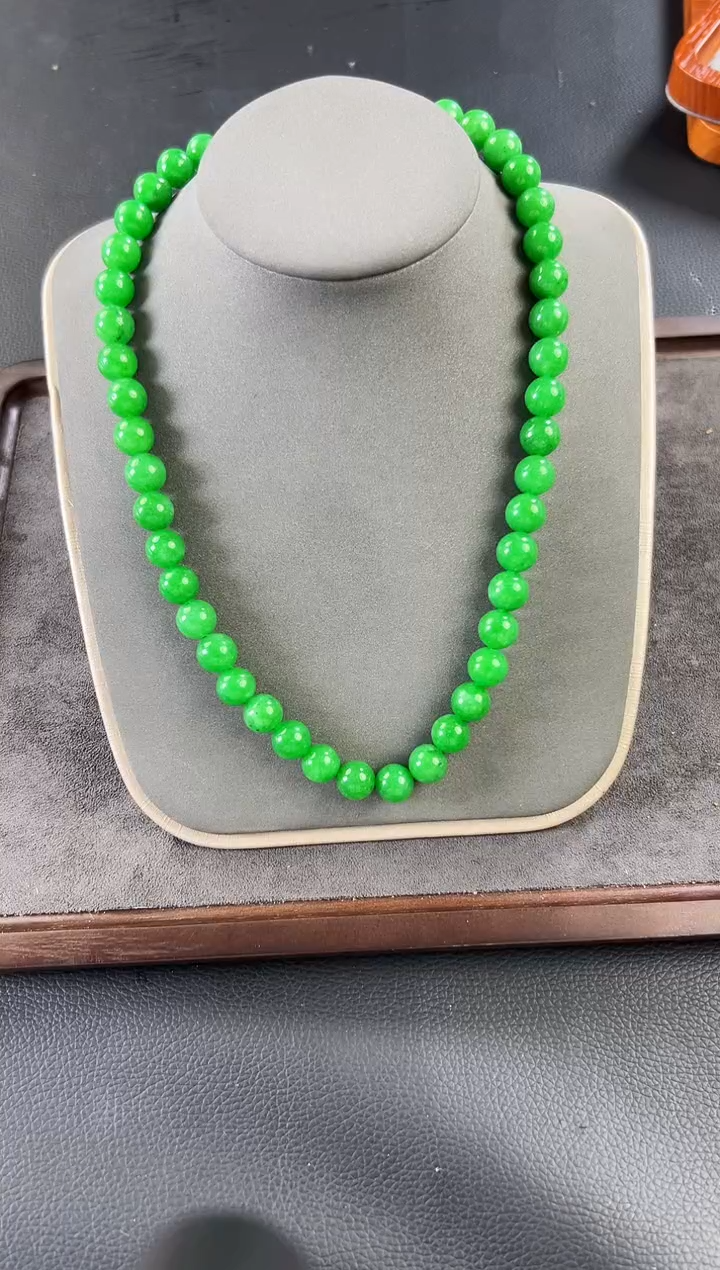 翡翠银S925镀金镶嵌项链翡翠10mm项链