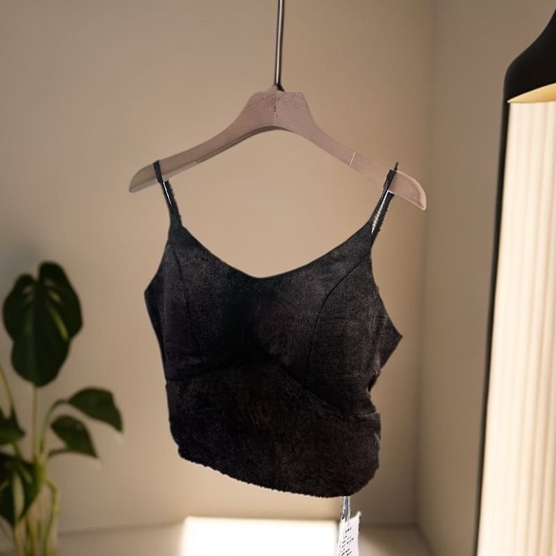 黑色美背吊带打底上衣法式性感内搭背心