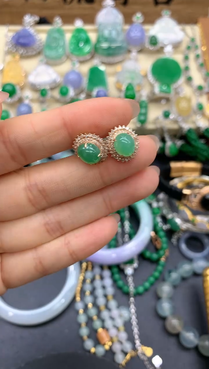 【闪购商品】翡翠耳饰18K金镶嵌398-中国好珍宝