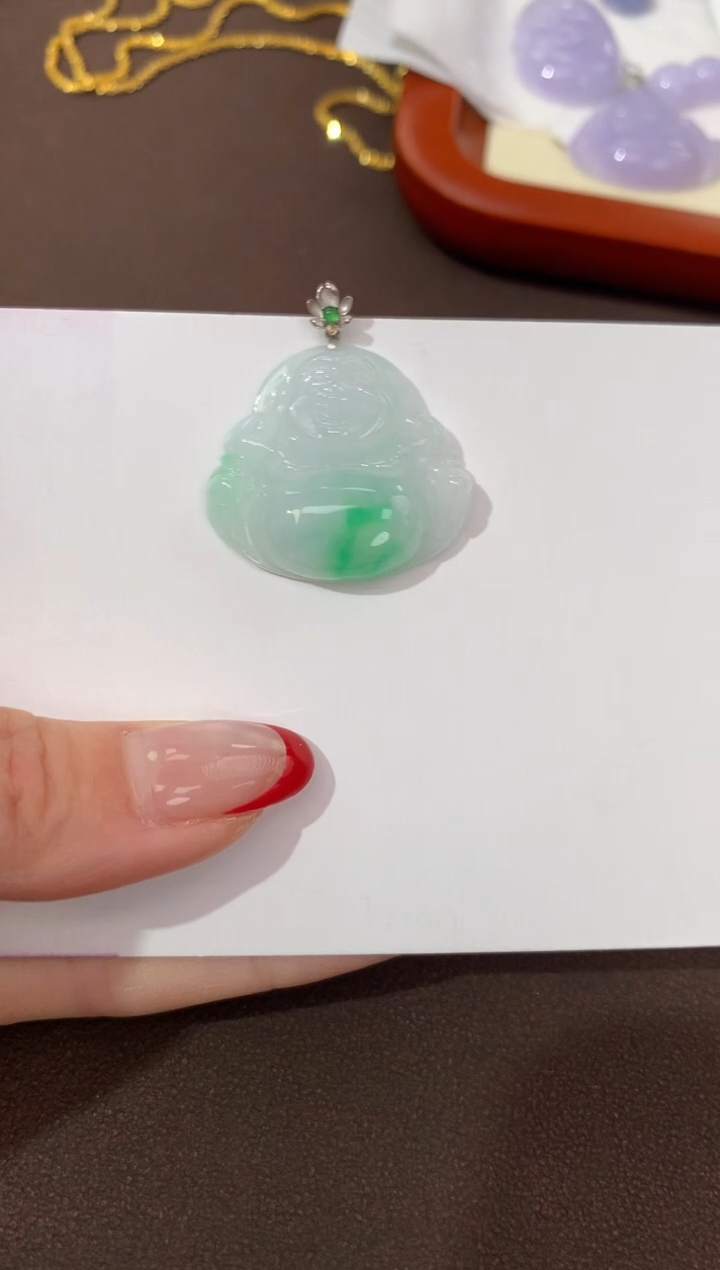 【闪购商品】翡翠颈饰18K金镶嵌天然缅甸a货翡翠