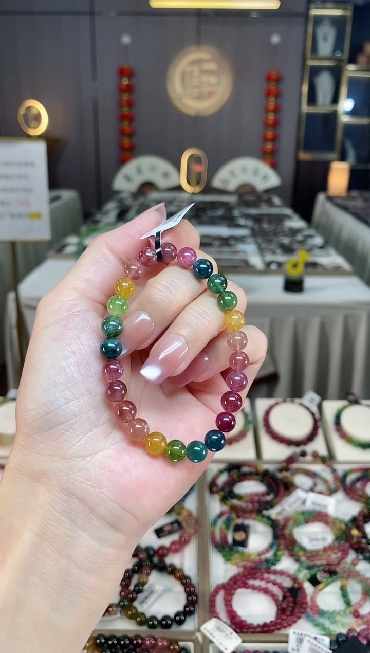 未镶嵌冰透体老矿碧玺色标单圈手串7mm+碧玺hon多样性发一条