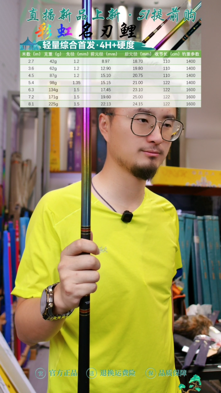 碳素4.5m【全新有售后】激强彩虹全涂轻量综合名刃鲤 4.5米 