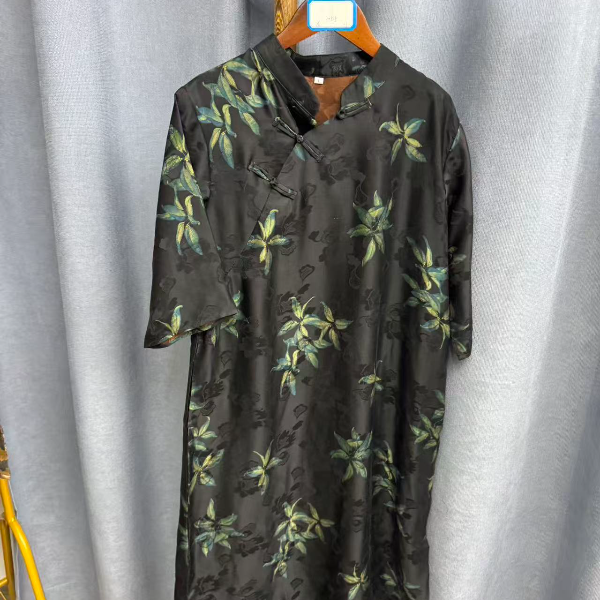 （瑕疵）夏季新款简约百搭宽松桑蚕丝香云纱连衣裙H505