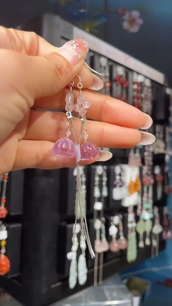 银S925镶嵌耳饰紫晶庄****蝶庄生晓梦迷蝴蝶