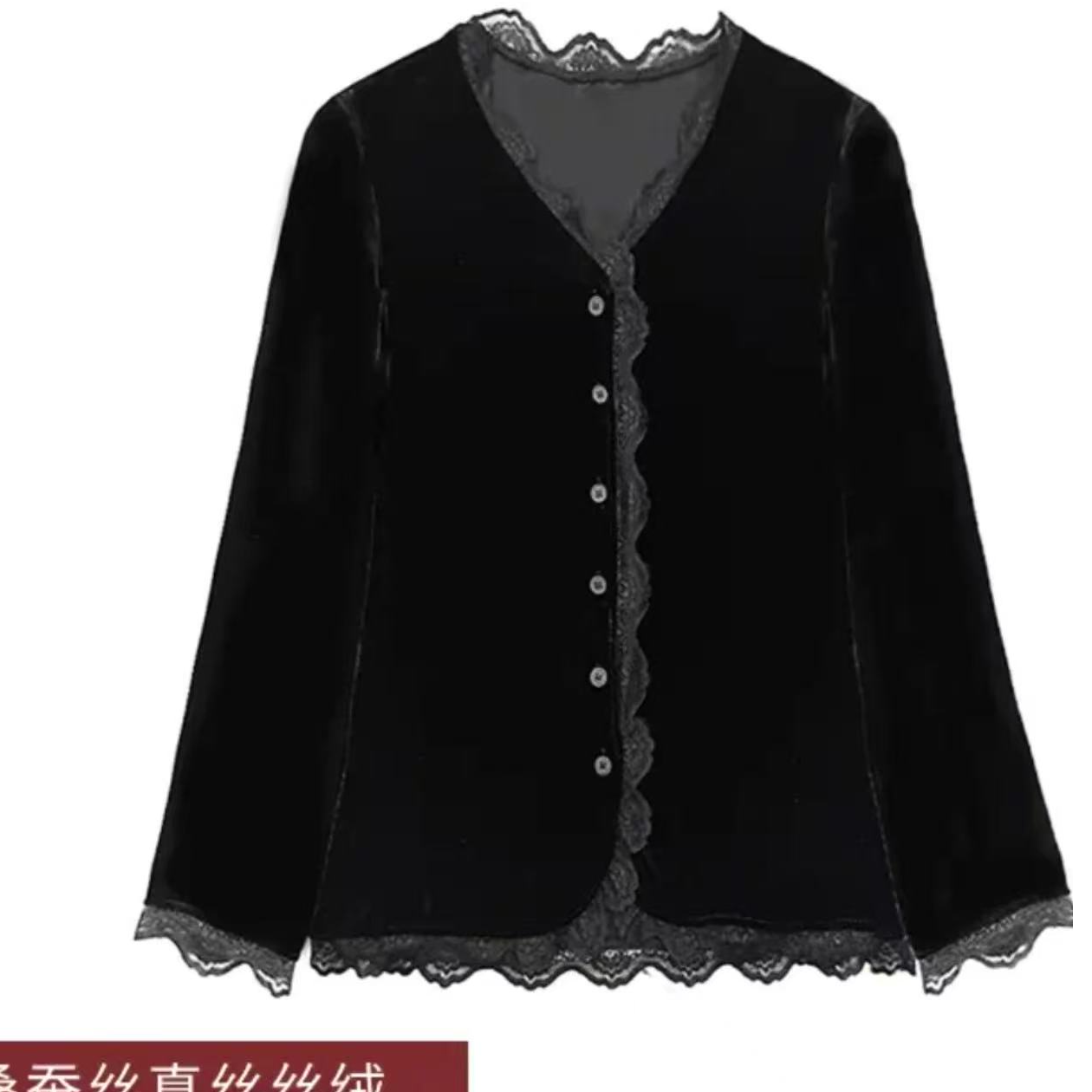 2025新真丝上衣女欧根纱拼接真丝丝绒开衫洋气中老年妈妈秋装小衫