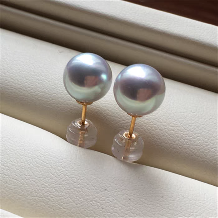 8.5-9  真多麻素钉耳钉海水珍珠18K金针