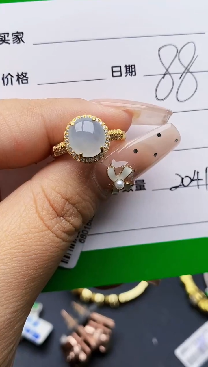 翡翠戒指银S925镶嵌2041