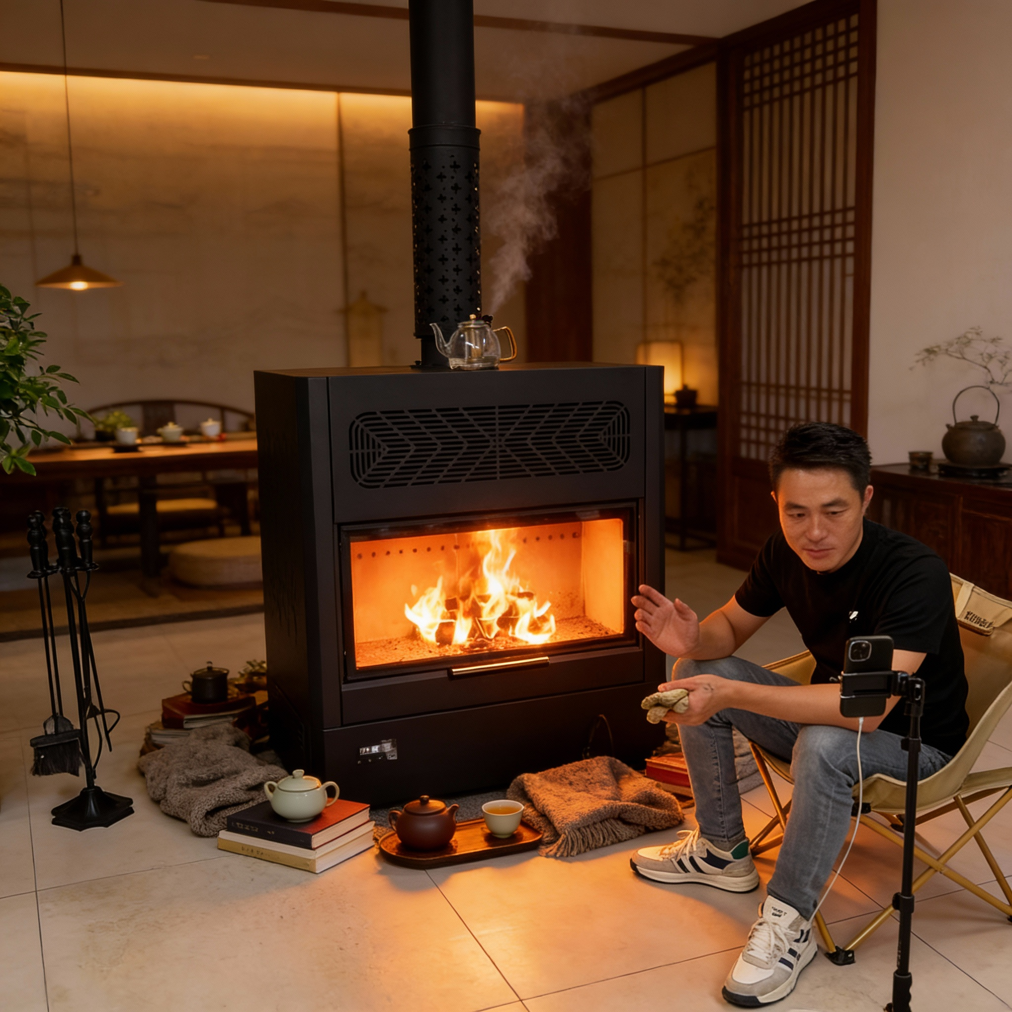 上拉门1.2米暖风别墅取暖民宿柴火炉真火佳暖阔柴火炉真火壁炉