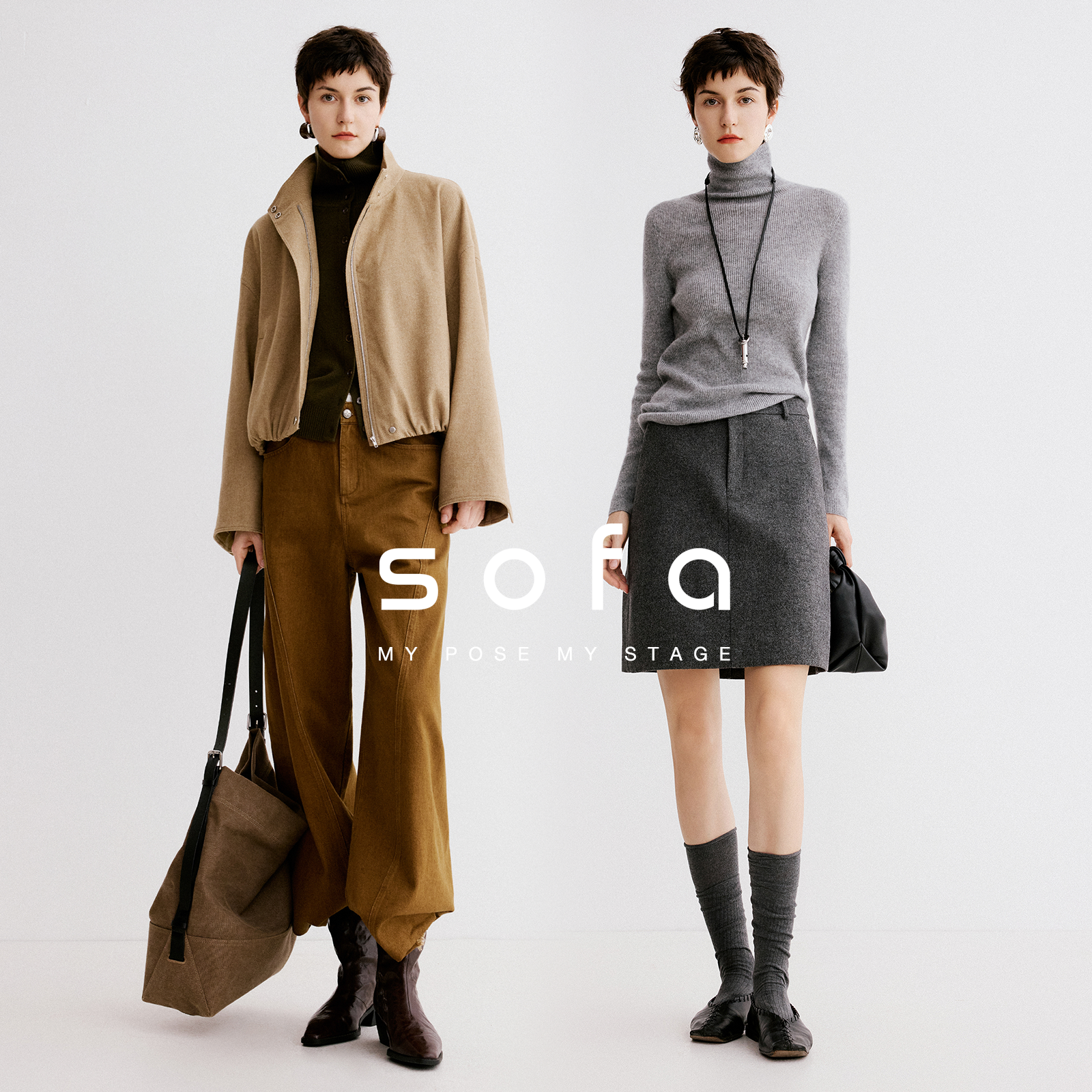 sofa极简轻塑时髦毛呢套装立领时髦宽松夹克外套修身女款秋冬外套