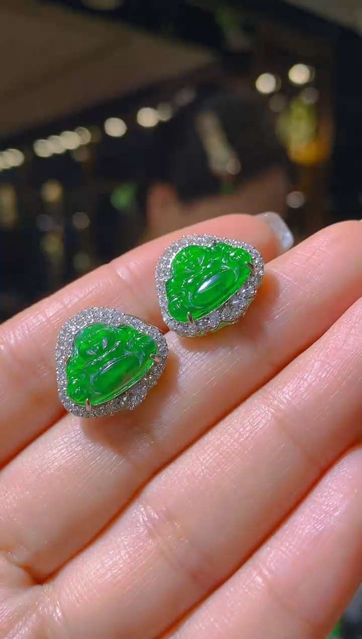 【闪购商品】翡翠耳饰银S925镶嵌016（多样性发货）