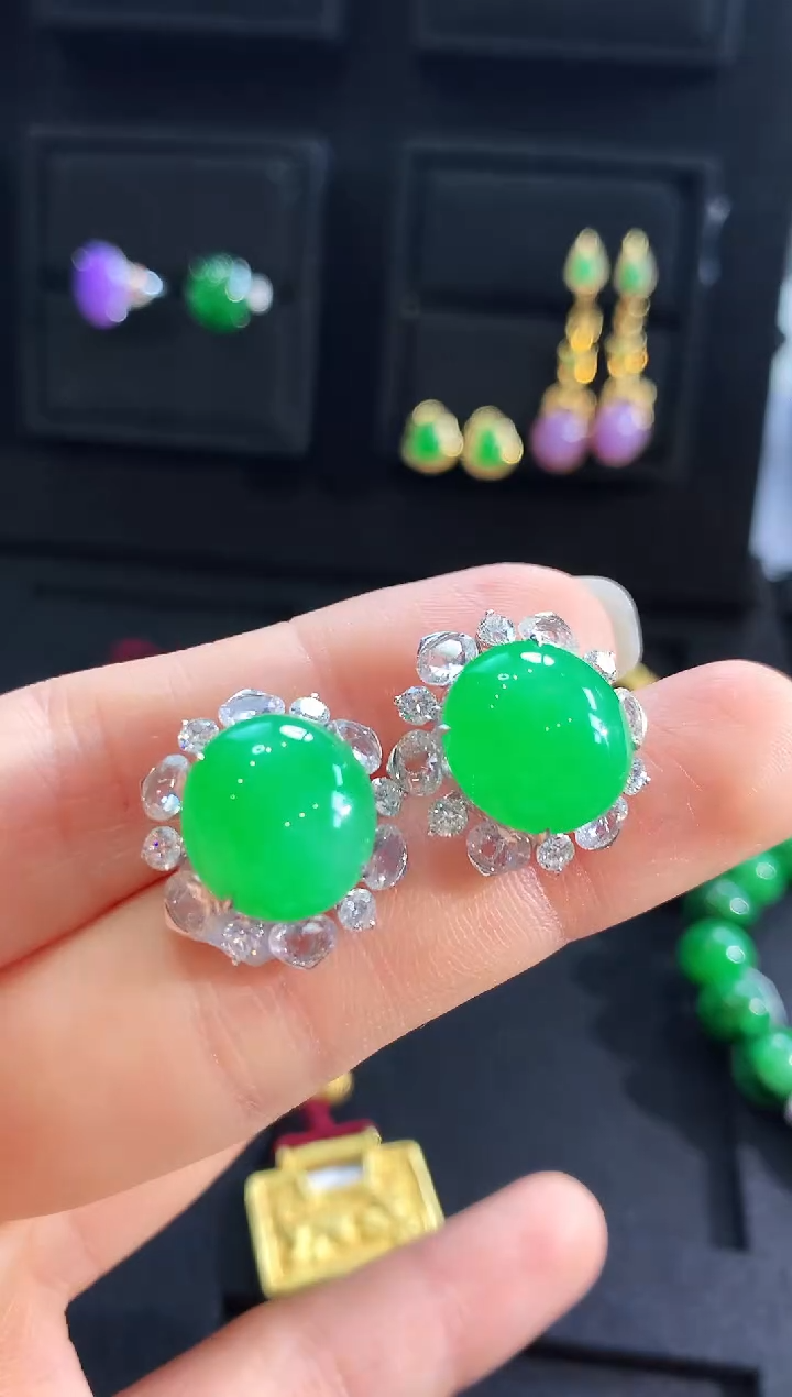 【闪购商品】翡翠耳饰18K金镶嵌耳饰