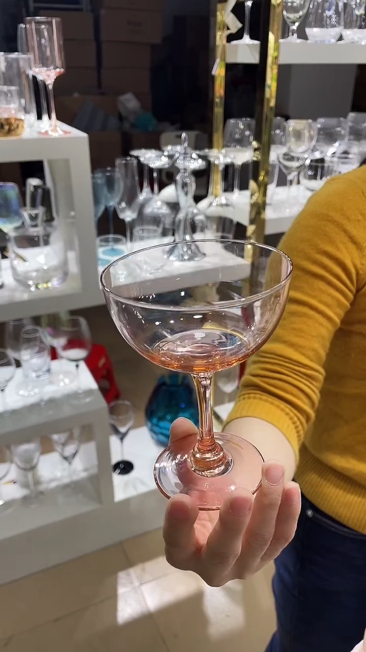 【闪购商品】水晶玻璃4只粉色150m甜品杯白酒杯