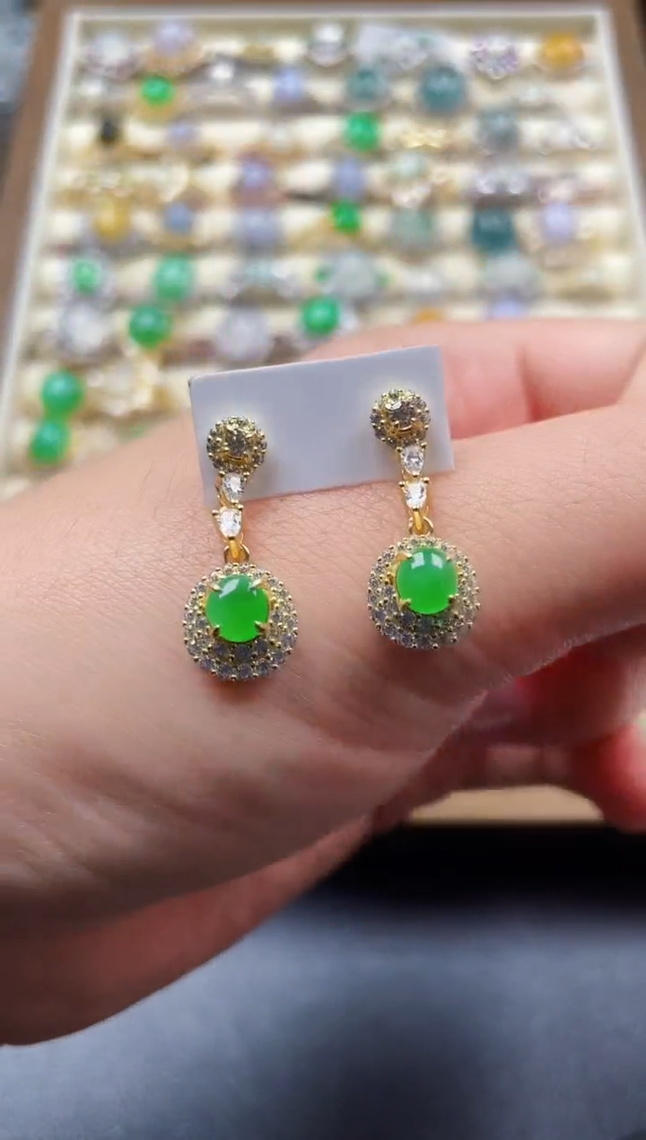 银S925镶嵌翡翠耳饰147