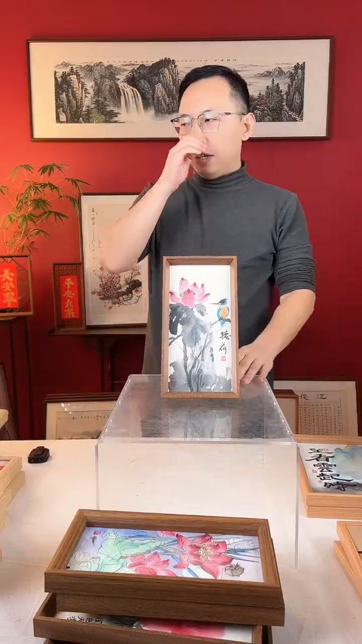 【闪购商品】国画听荷14*27纯手绘国画摆台