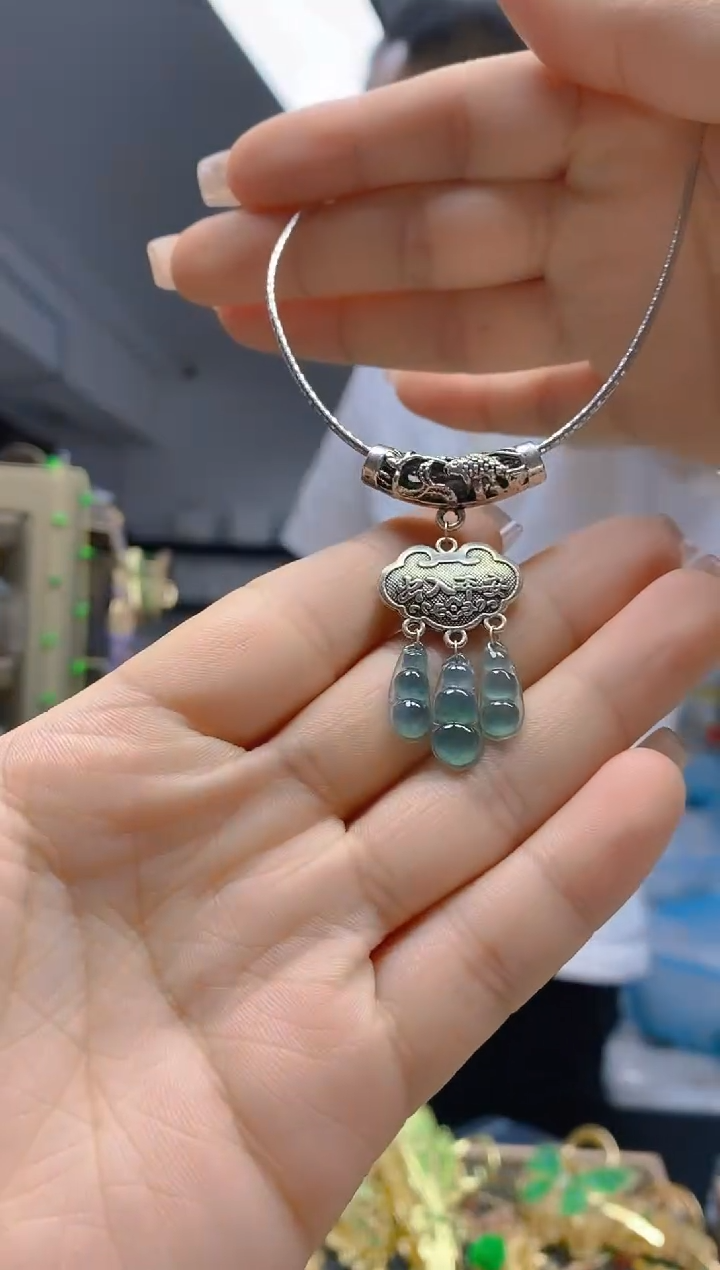 【闪购商品】翡翠耳饰银S925镶嵌205翡翠锁骨链