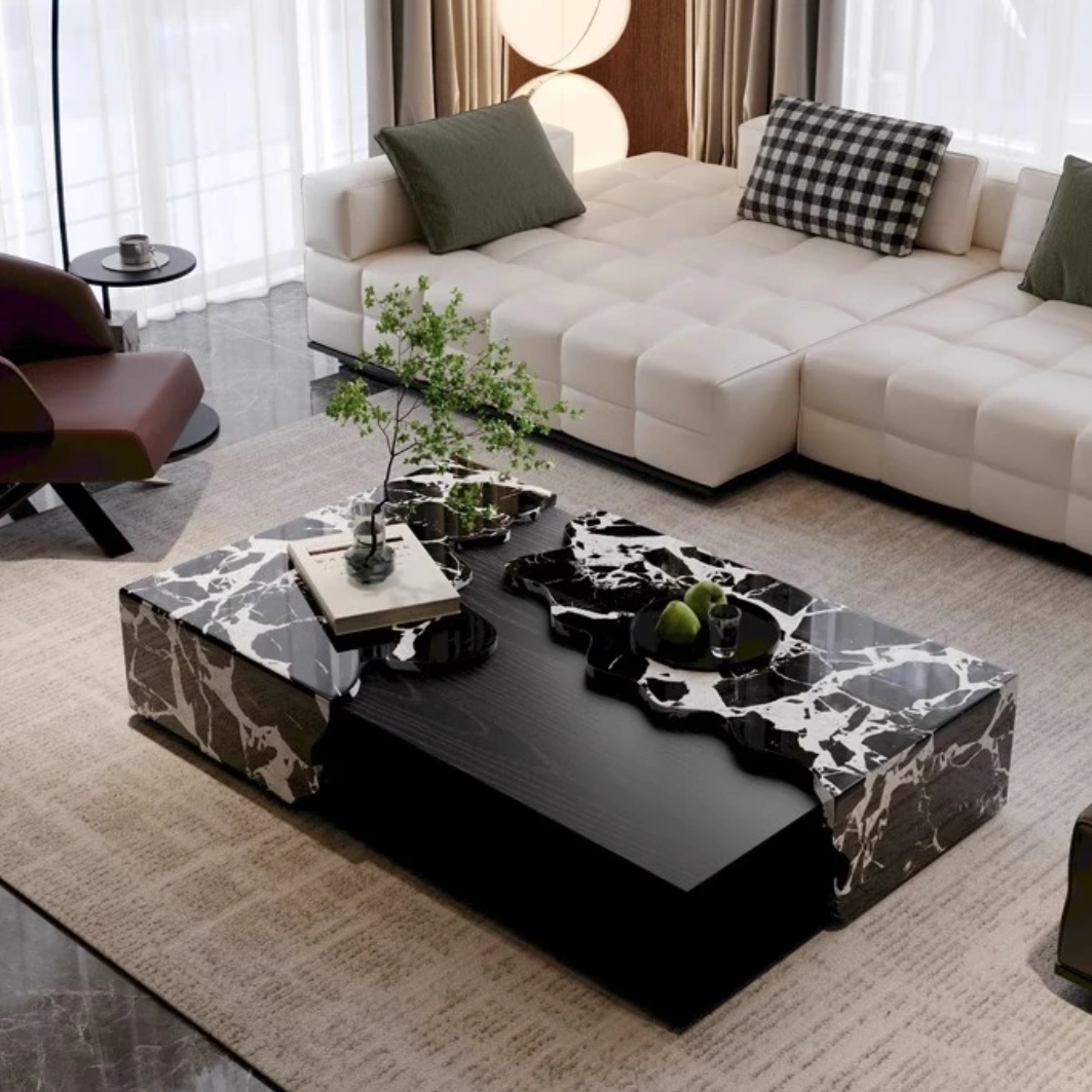 新款意式天然大理石轻奢茶几设计师网红高级感家用茶几长方形客厅