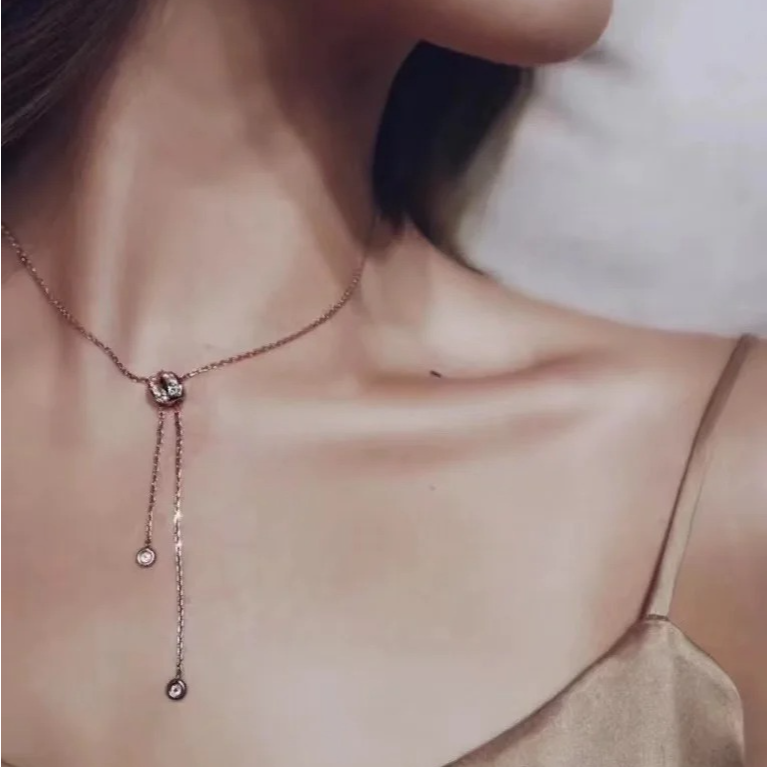 99新 Chaumet/尚美 小花6珊 liens 结缘 流苏项链 满钻 18K玫瑰金