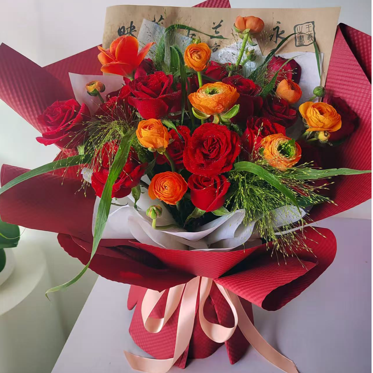【21支红玫瑰洋牡丹混搭】送朋友同事祝福鲜花同城配送