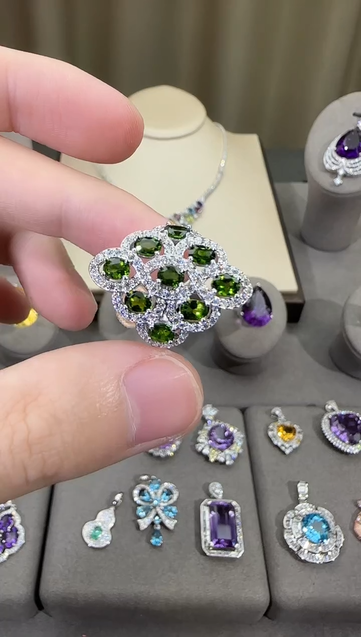 银S925镶嵌透辉石戒指3mm戒指排戒款