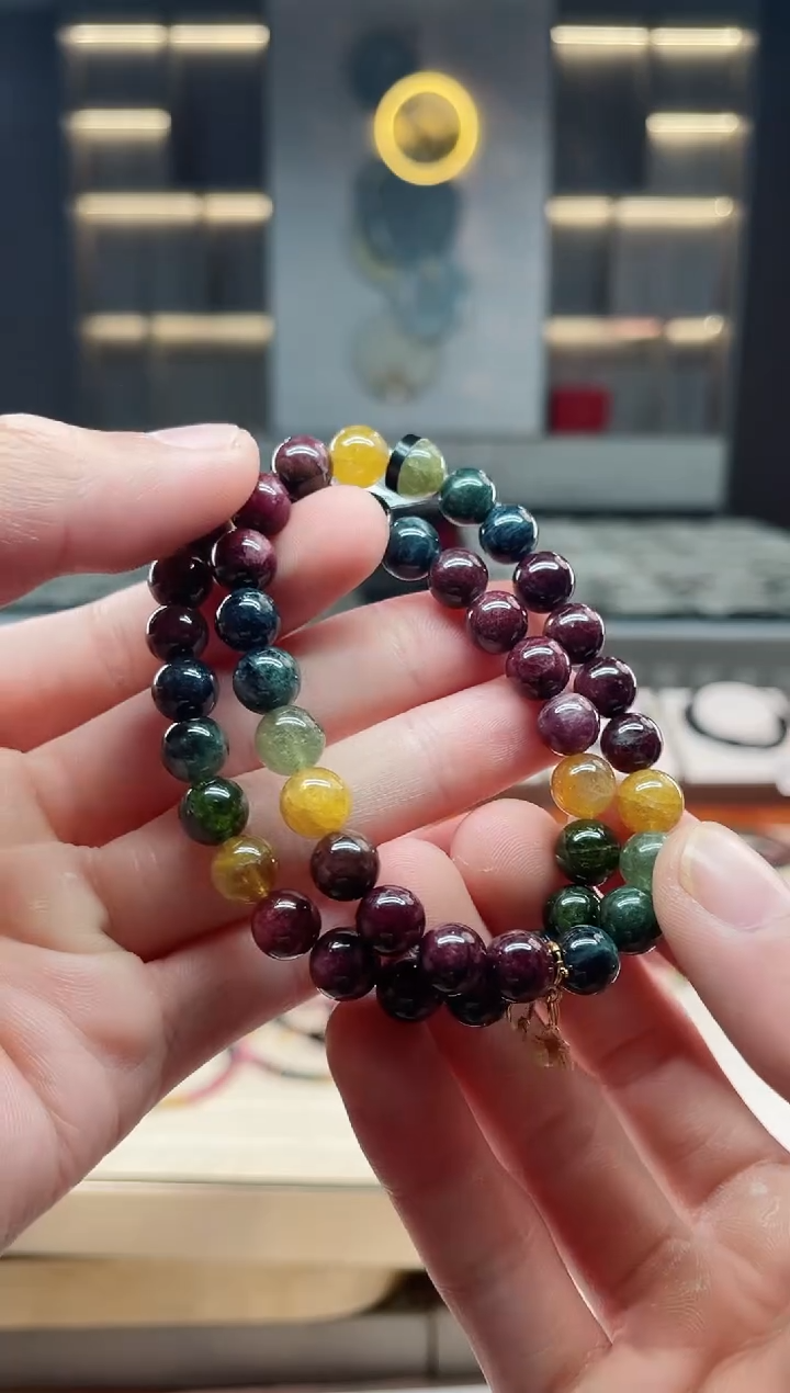 未镶嵌老矿碧玺彩虹单圈手串8mm+碧玺多样性发一条xion