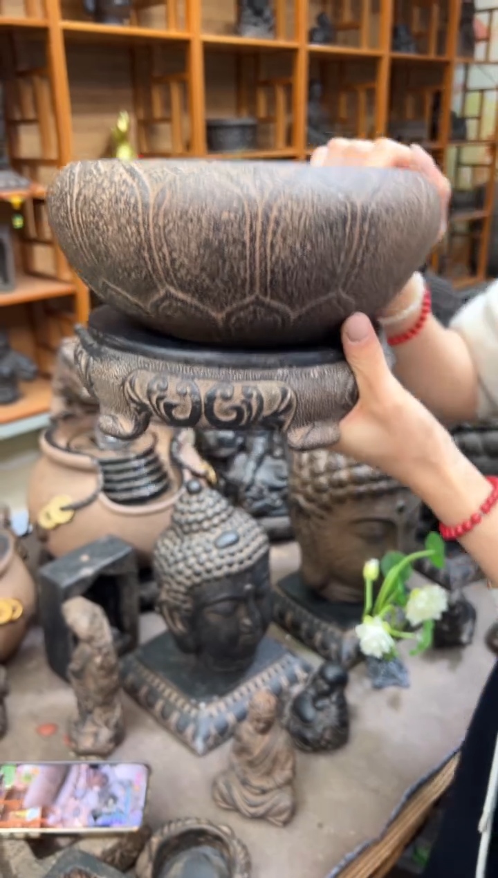 陶土莲花钵+万寿素面小号底座