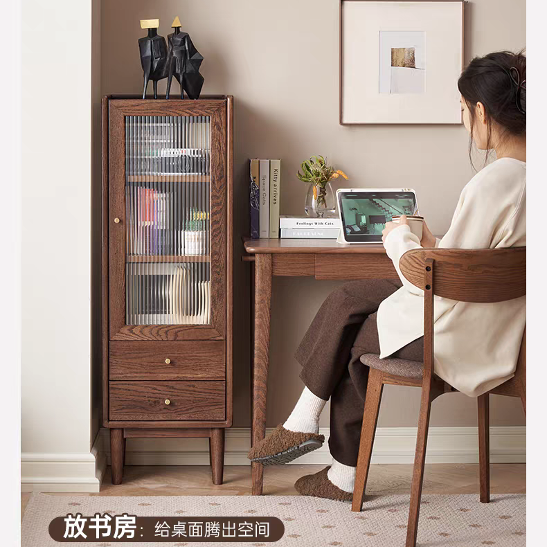 橡木实木边柜玻璃斗柜400*350*1200