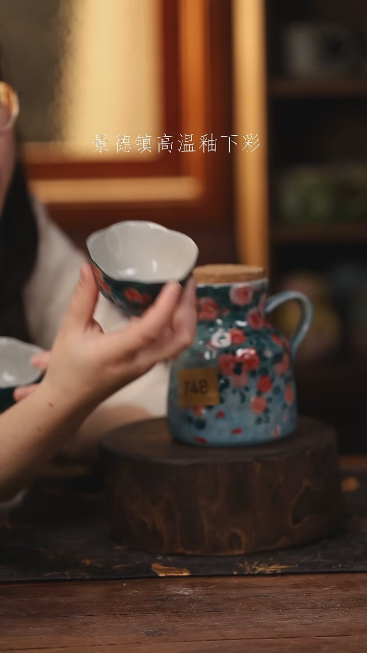 陶瓷 景德镇高温釉下手绘陶瓷@L748@