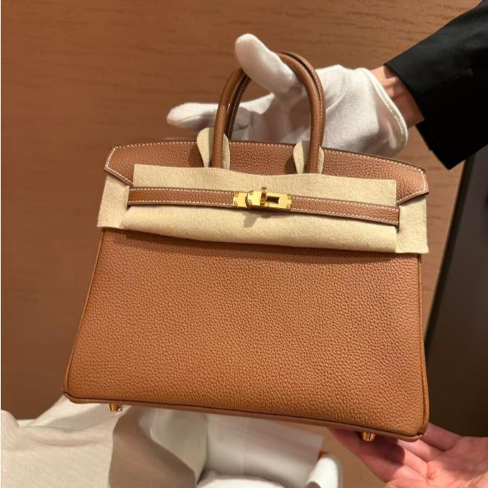 99新 Hermes/爱马仕 小花6欢 Birkin 25 金棕色 Togo皮 Y刻金扣包
