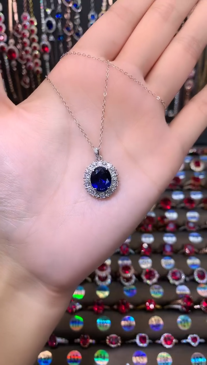 【闪购商品】蓝宝石吊坠(赠链)银S925镶嵌银色9.11